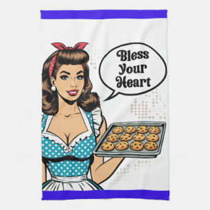 Retro Pinup_ Bless Your Heart Tea Towel