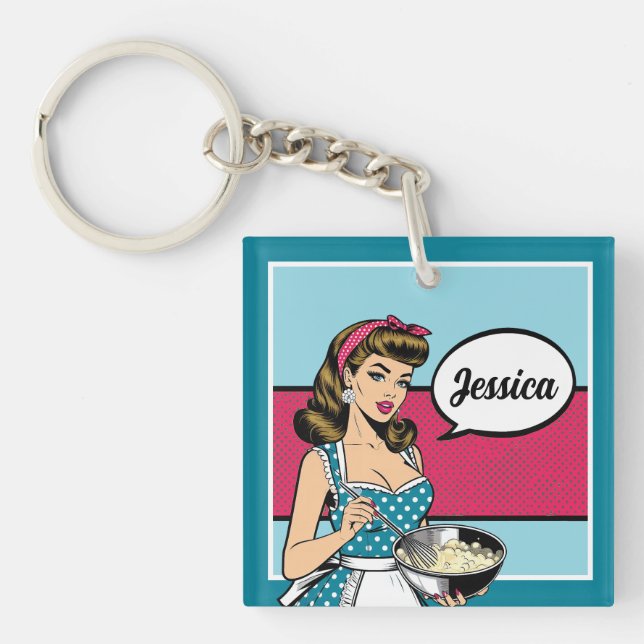 Retro Pinup_ Hey Darlin Key Ring (Front)