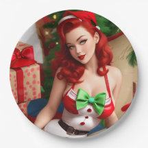Retro Pinup Holiday Paper Plates