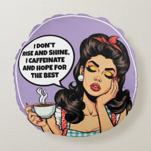 Retro Pinup_ Rise and Shine Round Cushion