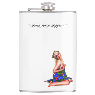 Retro Pinup Tropical Tiki Beach Girl White Hip Hip Flask