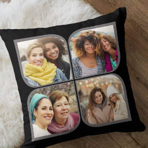 Retro Pinwheel 4 Photo Flower Petal Black Cushion