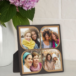 Retro Pinwheel Flower Petal 4 Photo Collage Brown Plaque