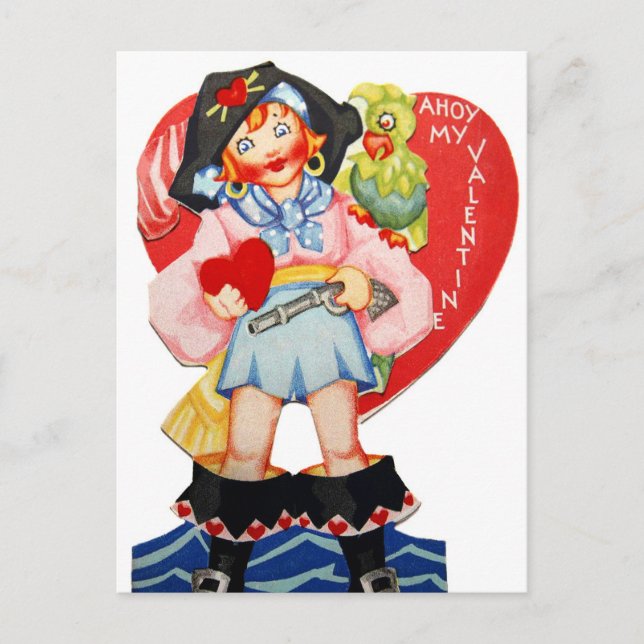 Retro Pirate Vintage Valentine Holiday postcard (Front)