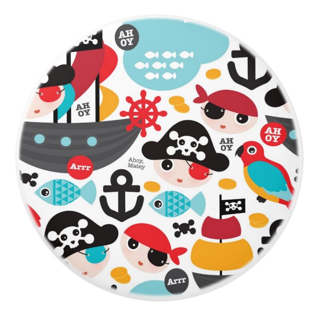 Retro pirates illustration sailing ceramic knob (Front)