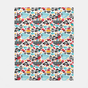 Retro pirates illustration sailing fleece blanket