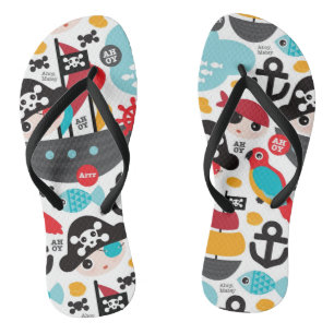 Retro pirates illustration sailing flip flops