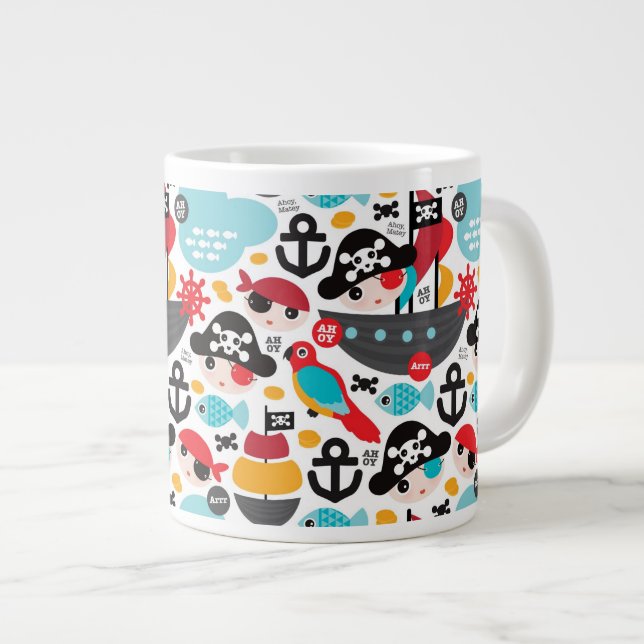 Retro pirates illustration sailing large coffee mug (Front Right)