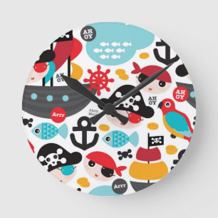 Retro pirates illustration sailing round clock