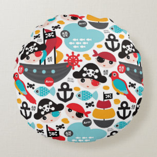 Retro pirates illustration sailing round cushion