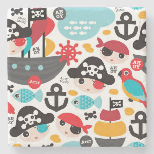 Retro pirates illustration sailing stone coaster