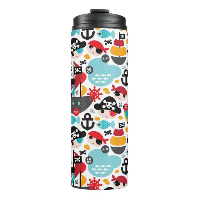 Retro pirates illustration sailing thermal tumbler (Front)