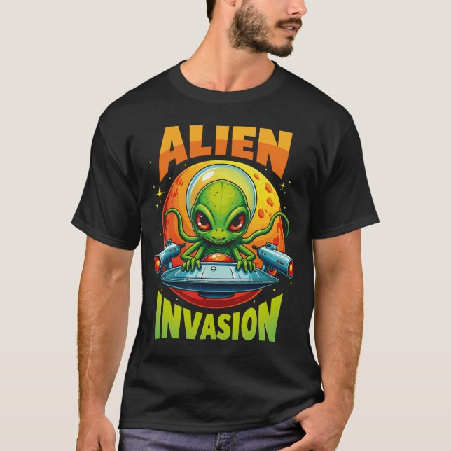 Retro Pixel Alien Invasion T-Shirt (Front)