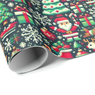 Retro Pixel Art Christmas Wrapping Paper