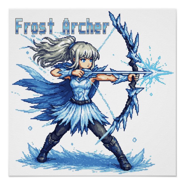 Retro Pixel Art Frost Archer Warrior Poster (Front)