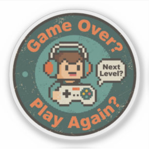 Retro Pixel Art Game Over Play Again Gamer Design