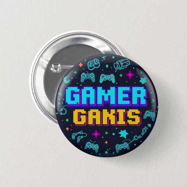 Retro Pixel Art Gaming Button Design" (Front & Back)