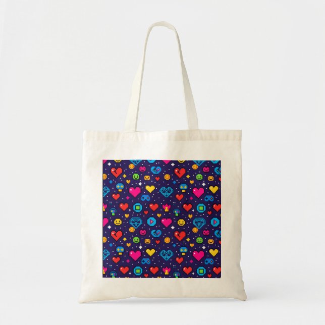 Retro Pixel Art Gaming Canvas Tote Bag (Front)