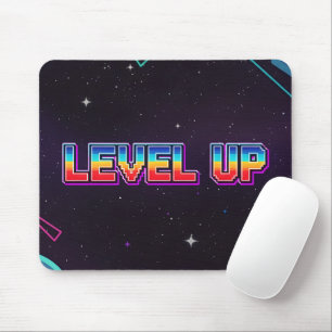 Retro Pixel Art LEVEL UP Gaming Stars Mouse Mat