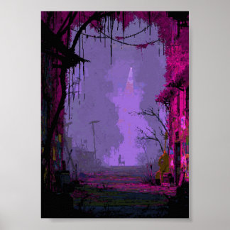 Retro Pixel Art Overgrown Dystopian Poster