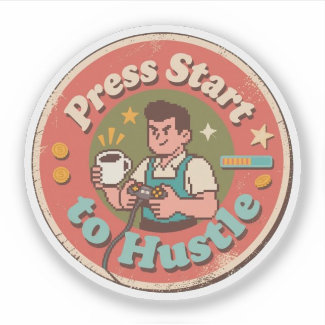 Retro Pixel Art Press Start to Hustle Coffee  (Front)