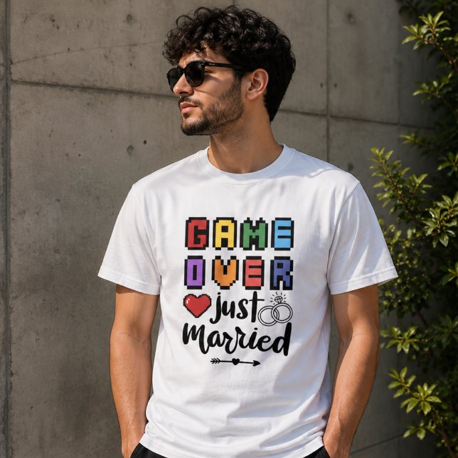 Retro Pixel Game Over Just Married Love T-Shirt (Creator Uploaded)