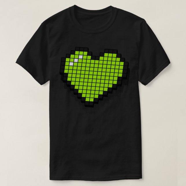 Retro Pixel Heart Neon Green 3D RxTp T-Shirt (Design Front)