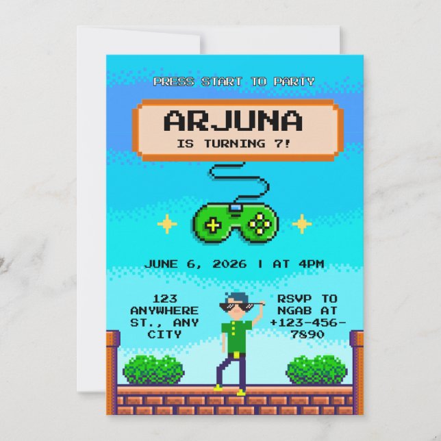 Retro Pixel Video Game Controller Boys Birthday Invitation (Front)