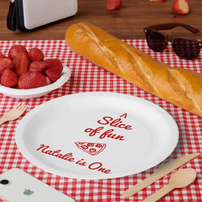 Retro Pizza 1st Hand Written Slice Of Fun Birthday Paper Plate (Picnic)