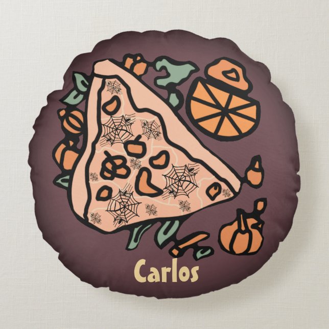 Retro Pizza with a Pumpkin Twist Round Cushion (Front)