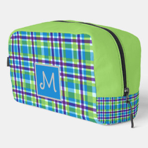 Retro Plaid in blue& lime - add monogram Dopp Kit