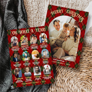 Retro Plaid Oh What A Year In Review 12 Photo Arch Foil Holiday Card