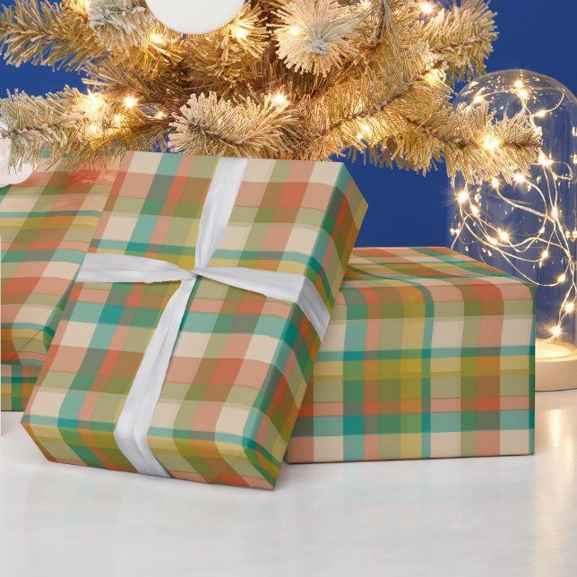 Retro Plaid Pattern in Vintage Colours Wrapping Paper (Holidays)
