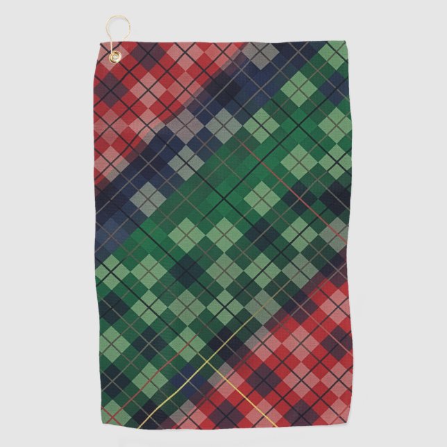 Retro Plaid Pattern- Red, Green, Blue Golf Towel (Front)