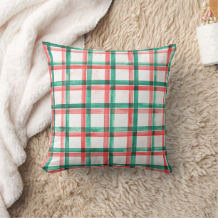 Retro Plaid Red Green Watercolor Pattern Cushion
