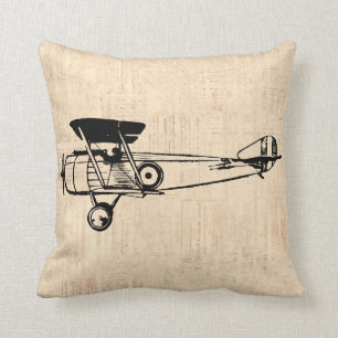 Retro Plane Illustrated Art Aviation Themed Cushion