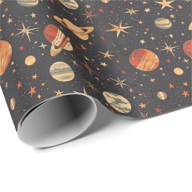 Retro Planet Space Themed Wrapping Paper (Roll Corner)