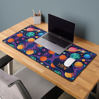 Retro Planets Monogrammed Desk Mat