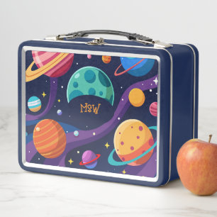 Retro Planets Monogrammed Metal Lunch Box