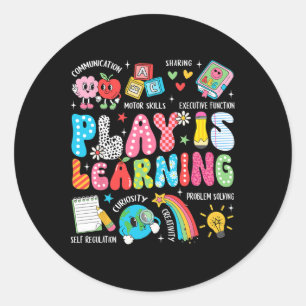 Retro Play Is Learning Kindergarten Teacher Team W Classic Round Sticker