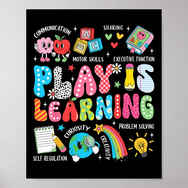 Retro Play Is Learning Kindergarten Teacher Team W Poster (Front)