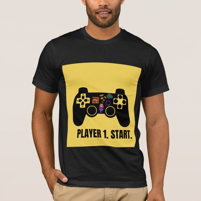Retro Player 1 Start Gaming Controller T-Shirt (Front)