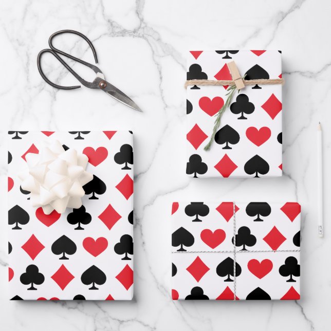 Retro Playing Card Symbols Pattern Wrapping Paper Sheet (Front)