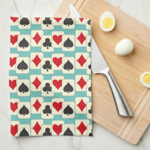 Retro Playing Cards Quartet Aqua   Tea Towel