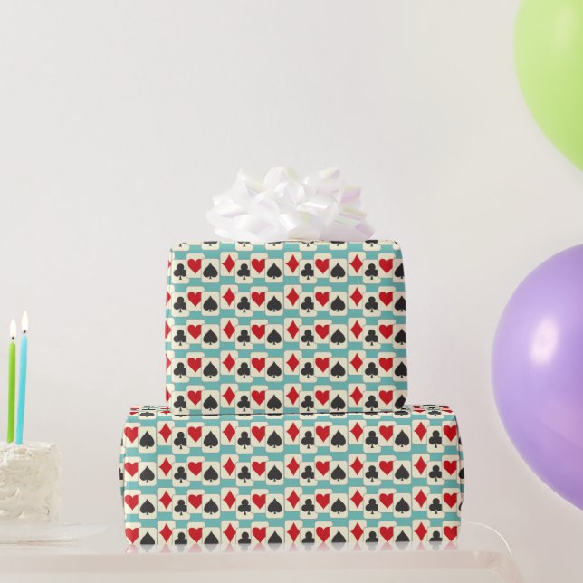 Retro Playing Cards Quartet Aqua  Wrapping Paper (Party Gifts)
