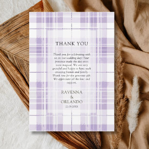 Retro Plum Purple Gingham Country Thank You Card