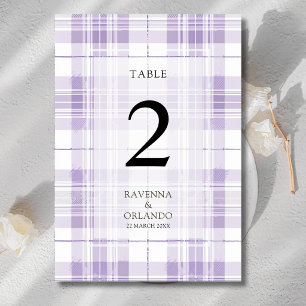 Retro Plum Purple Gingham Country Wedding Table Number