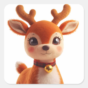 Retro Plush Reindeer Christmas Art Square Sticker