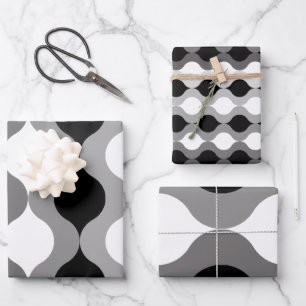 Retro Pods Black White Grey Wrapping Paper Sheet