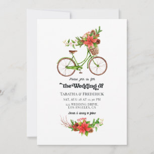 Retro Poinsettia Bicycle Christmas Holiday Wedding Invitation